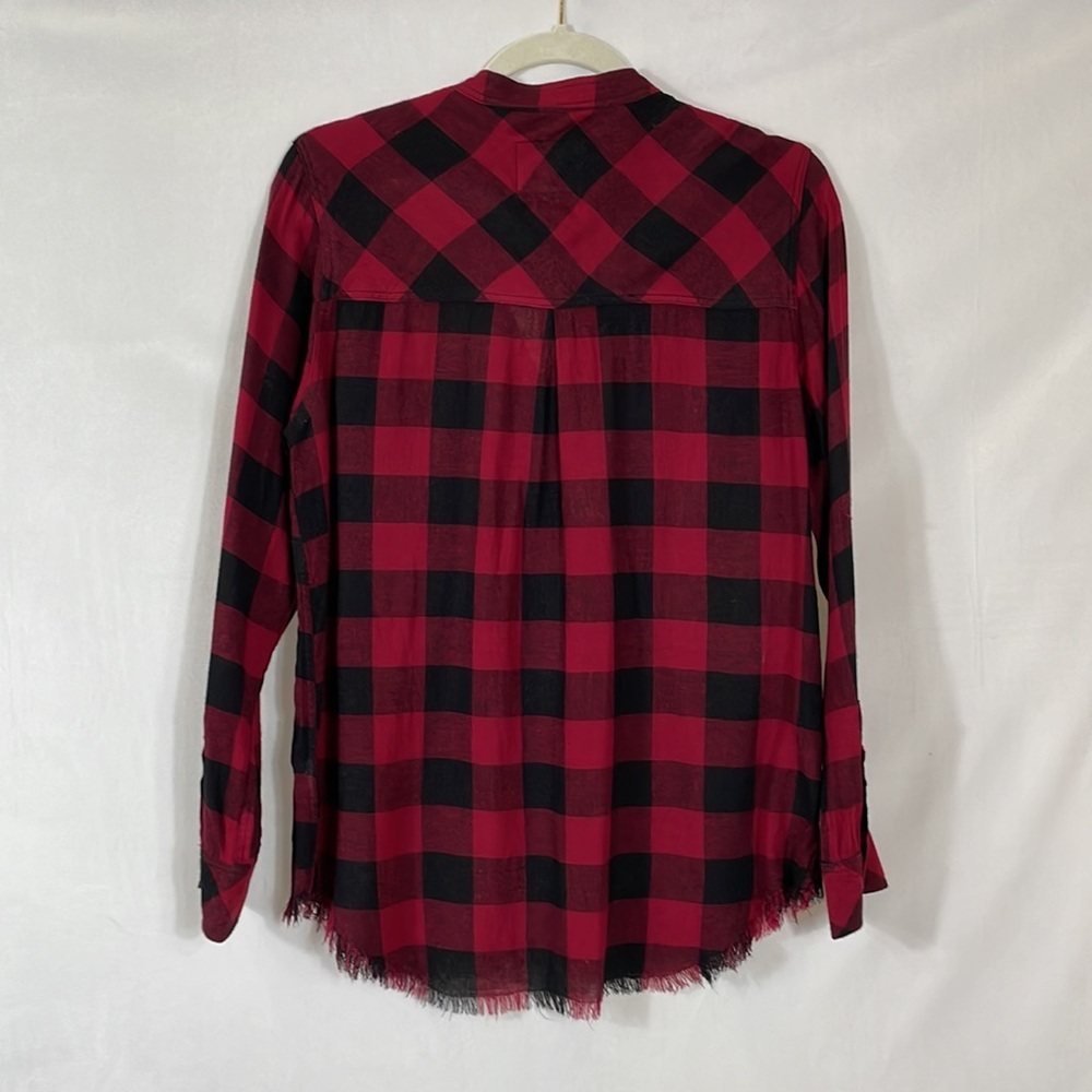 Rails Blouse Top S Plaid Red and Black V Neck Popover Frayed Hem - Picture 3 of 10